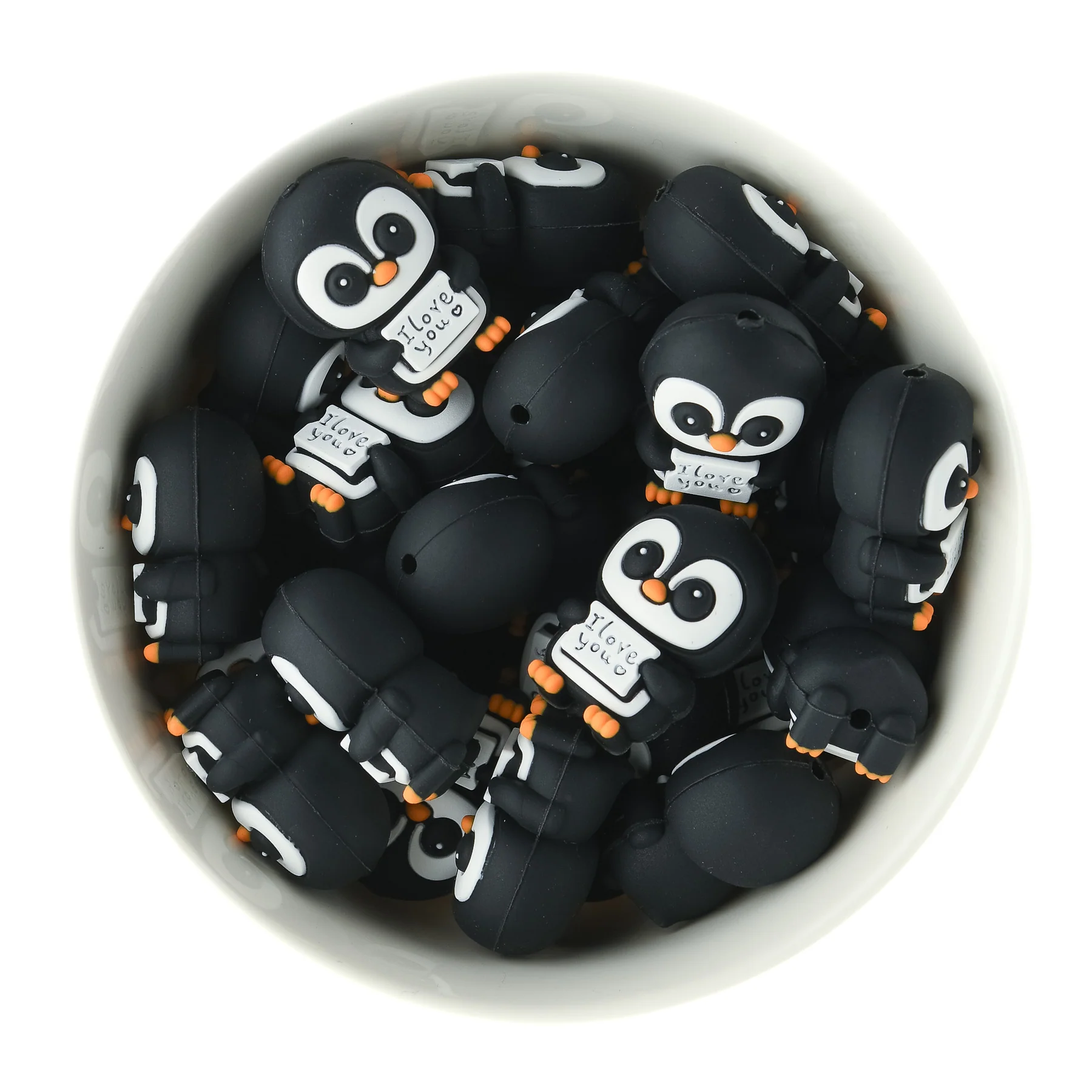 3D Love Penguin Silicone Focal Beads