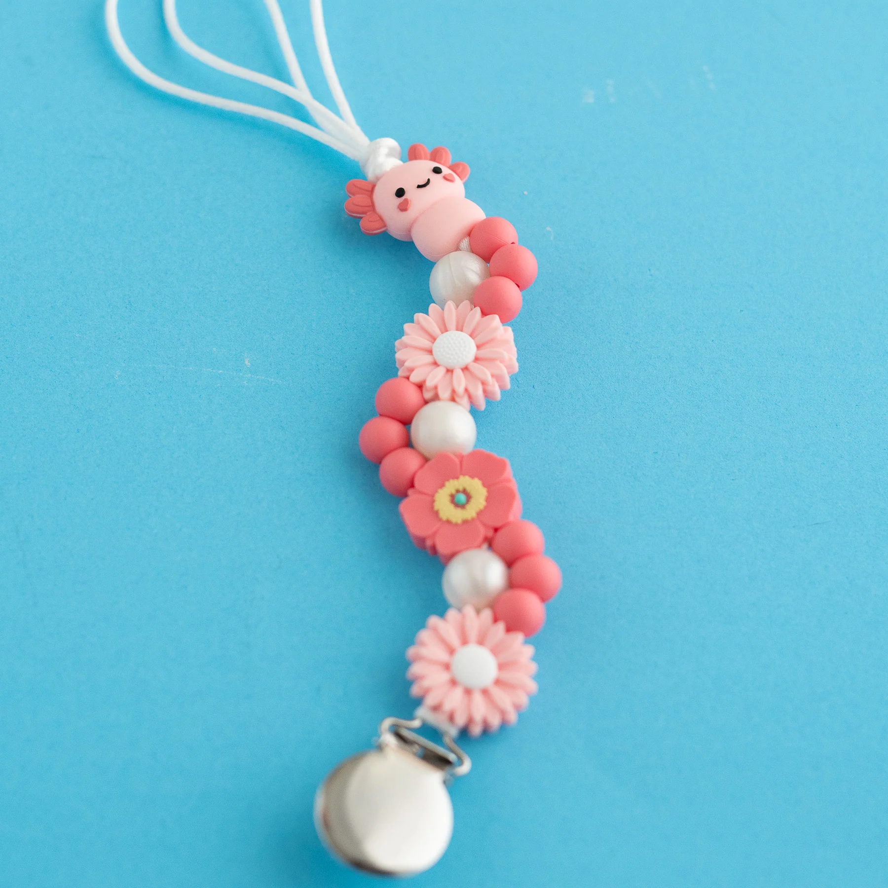 Pink Petal Axolotl Pacifier Clip