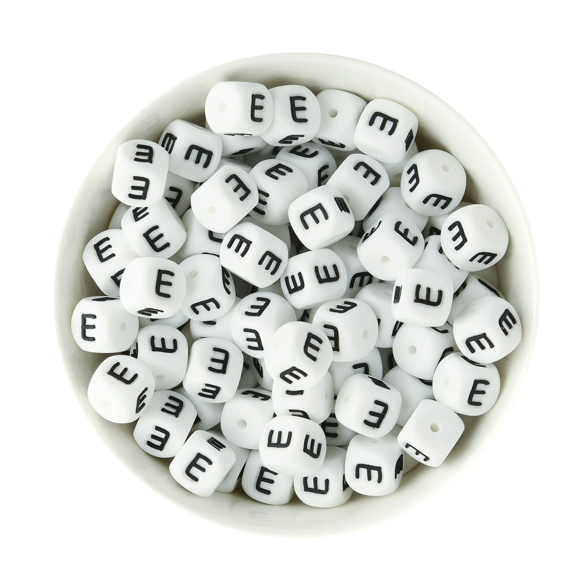 Square White Alphabet Silicone Beads - Incorrect Font